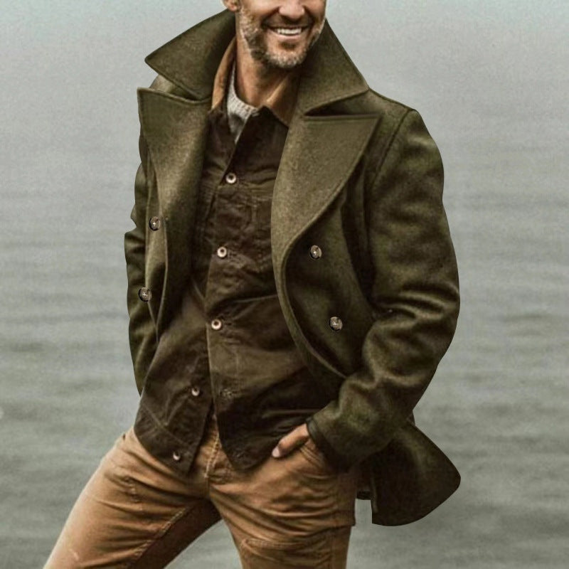 Men's Wool Blend Winter Coat Double Breasted Lapel Collar