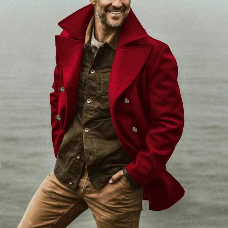 Men's Wool Blend Winter Coat Double Breasted Lapel Collar
