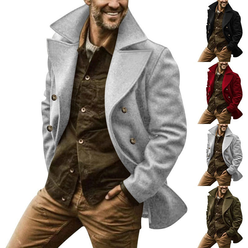 Men's Wool Blend Winter Coat Double Breasted Lapel Collar