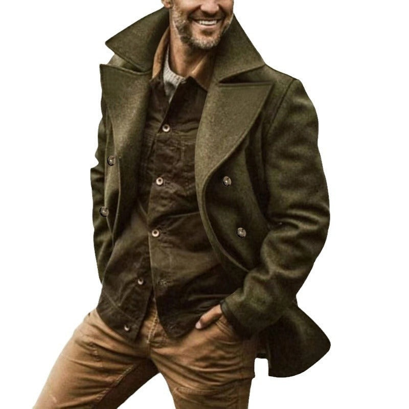 Men's Wool Blend Winter Coat Double Breasted Lapel Collar