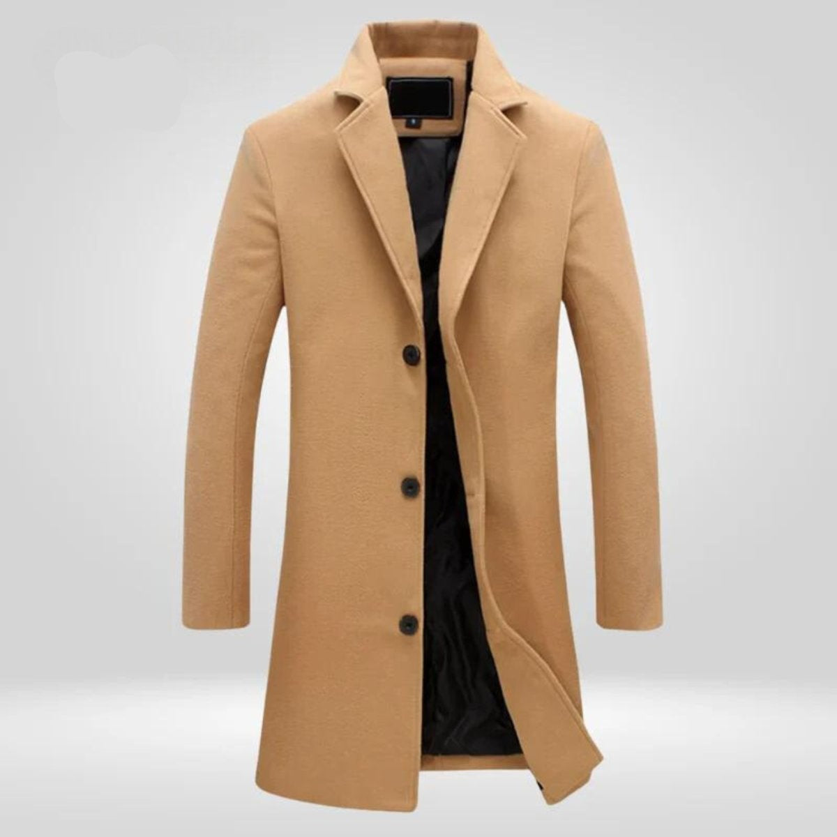 Men's Long Overcoat Wool Blend Lapel Collar Buttons