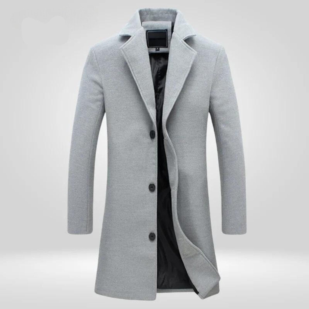 Men's Long Overcoat Wool Blend Lapel Collar Buttons