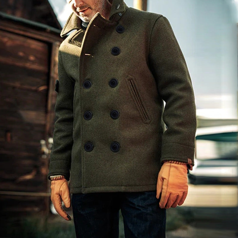 Men's Wool Blend Peacoat Double Breasted High Collar