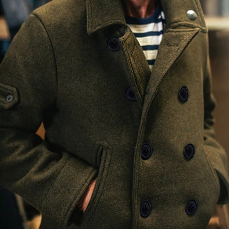 Men's Wool Blend Peacoat Double Breasted High Collar