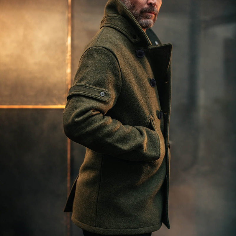 Men's Wool Blend Peacoat Double Breasted High Collar
