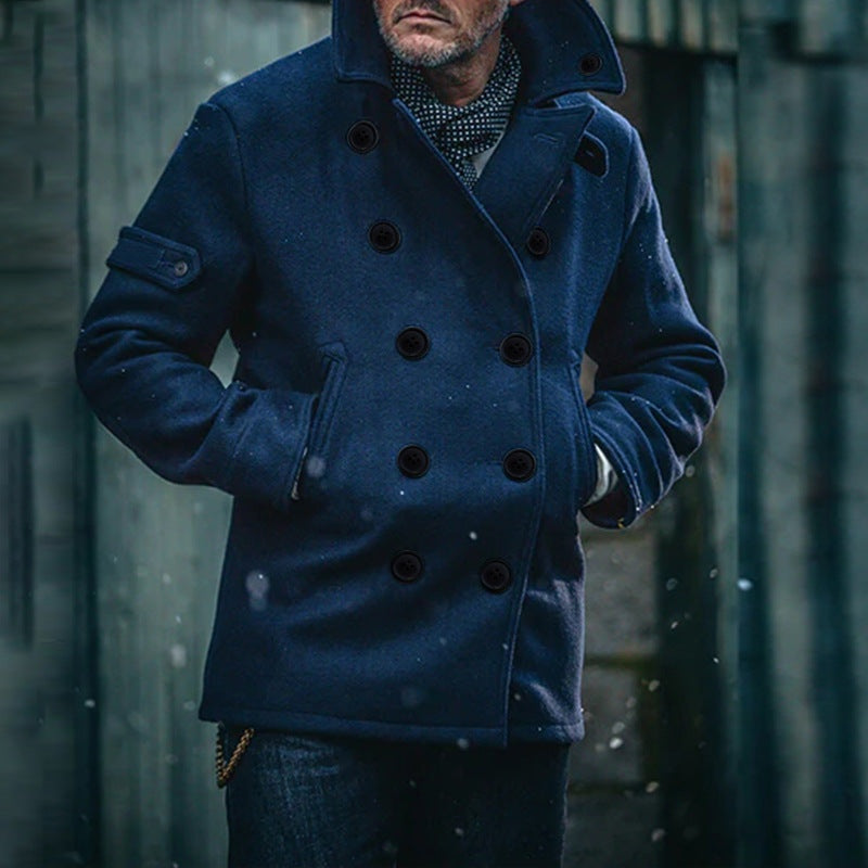 Men's Wool Blend Peacoat Double Breasted High Collar