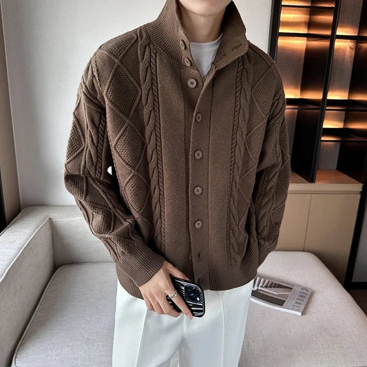 Samuel | Men's Cable Knit Cardigan Sweater High Collar Button Up