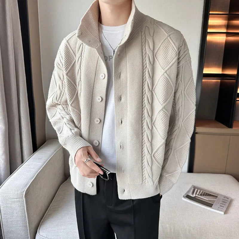 Samuel | Men's Cable Knit Cardigan Sweater High Collar Button Up