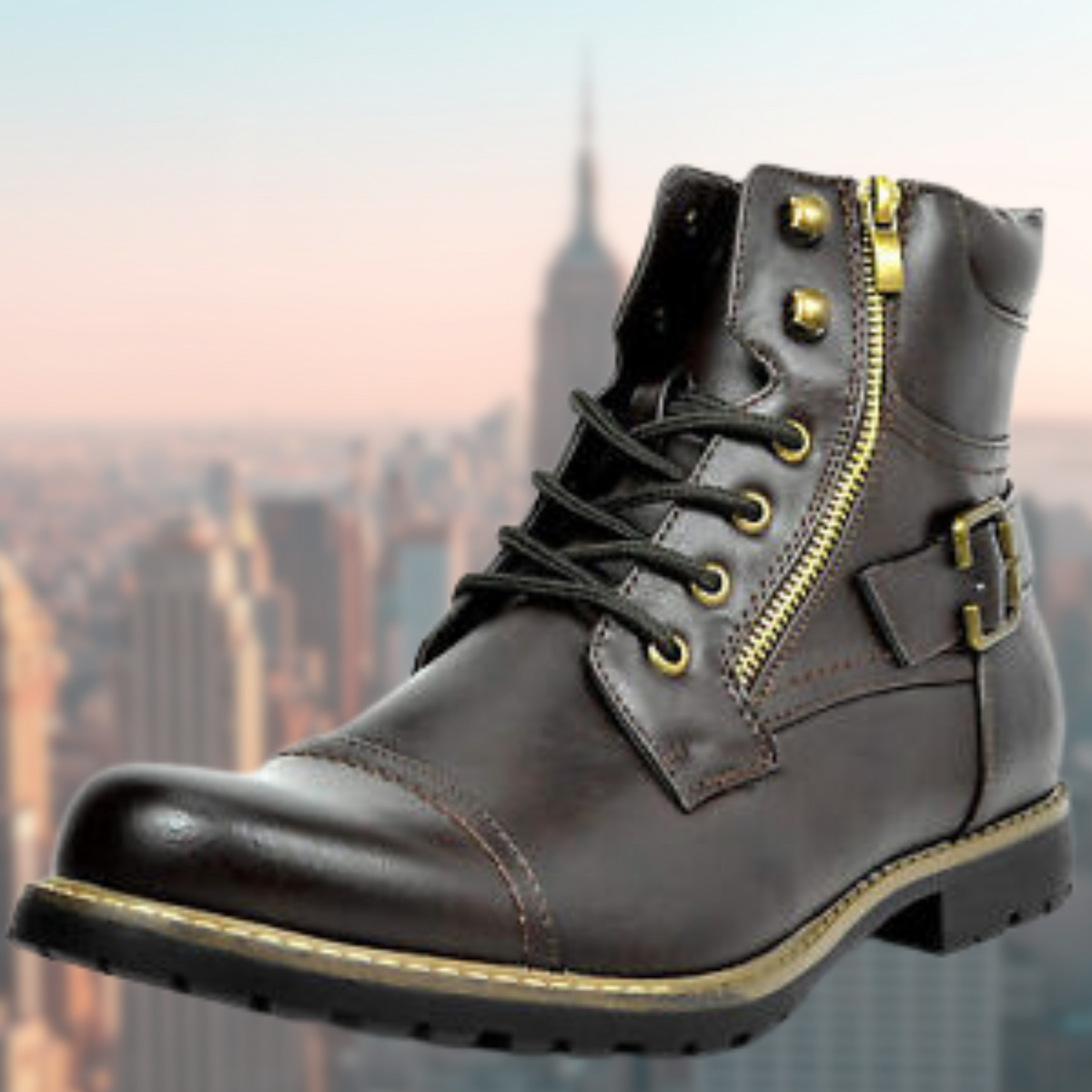 Leo | Men's Leather Work Boots Ankle Side Zipper