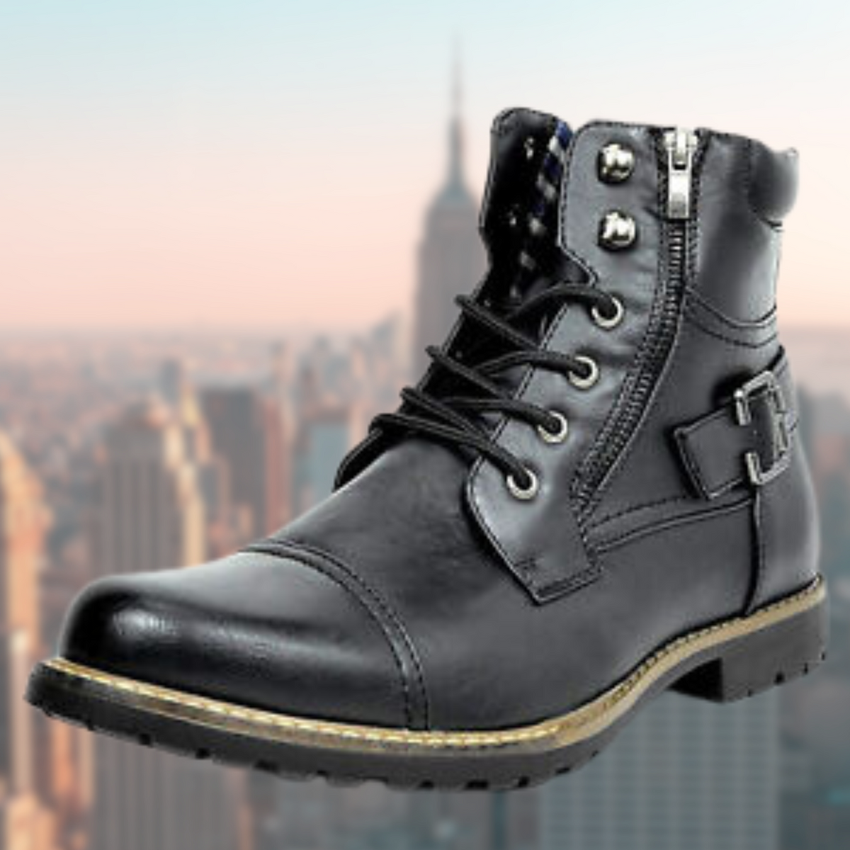 Leo | Men's Leather Work Boots Ankle Side Zipper