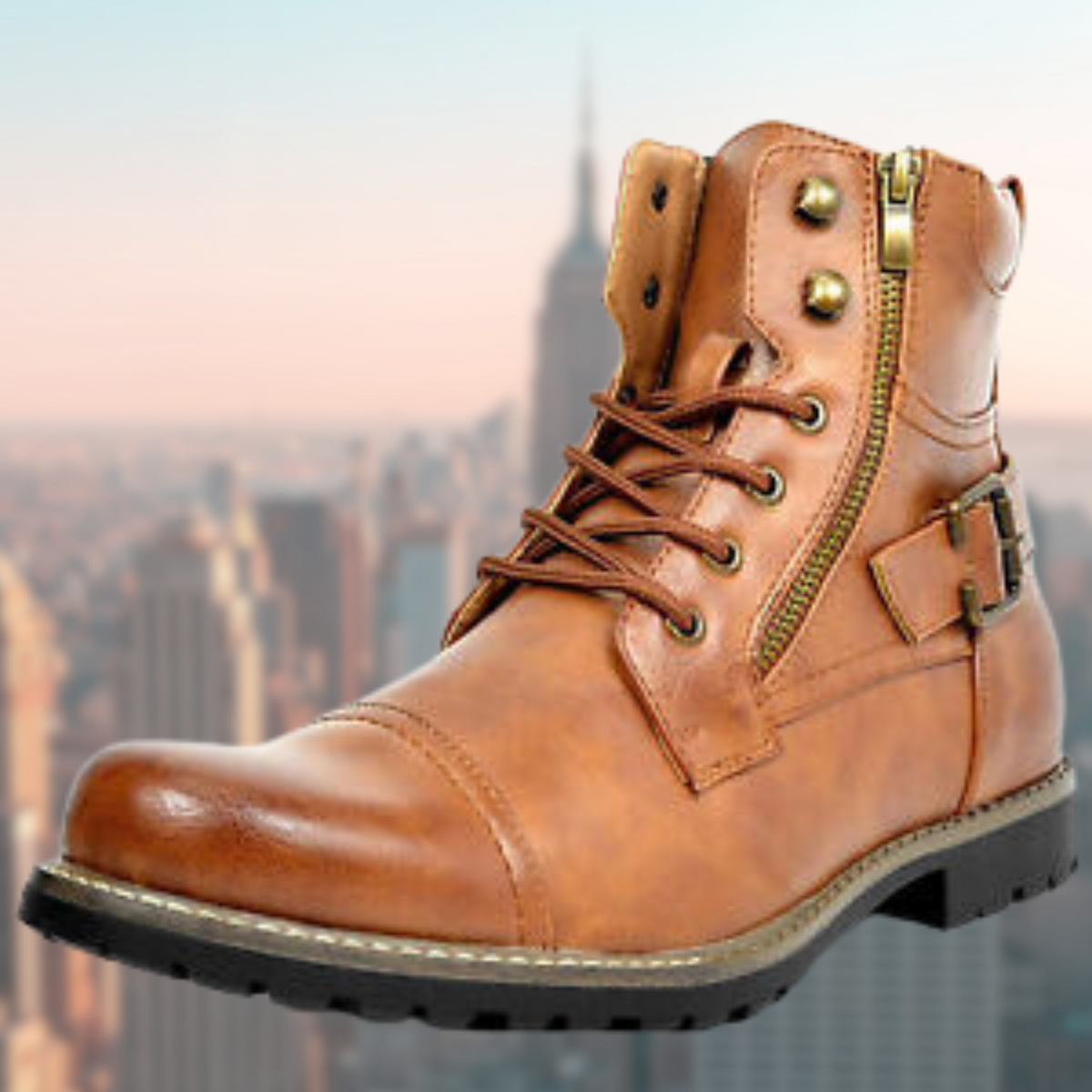 Leo | Men's Leather Work Boots Ankle Side Zipper