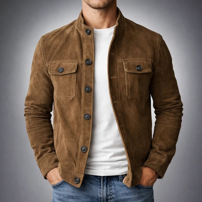 Men's Suede Jacket Stand Collar Pockets