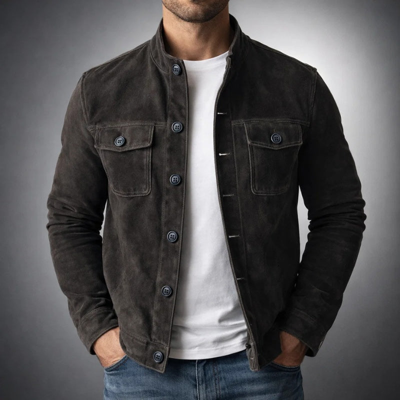 Men's Suede Jacket Stand Collar Pockets