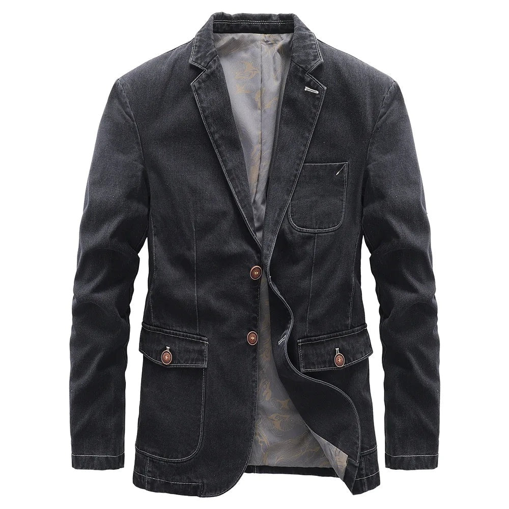 Reid | Men's Denim Jacket Blazer Style Lapel Collar