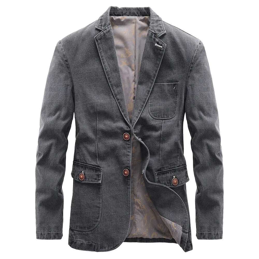 Reid | Men's Denim Jacket Blazer Style Lapel Collar