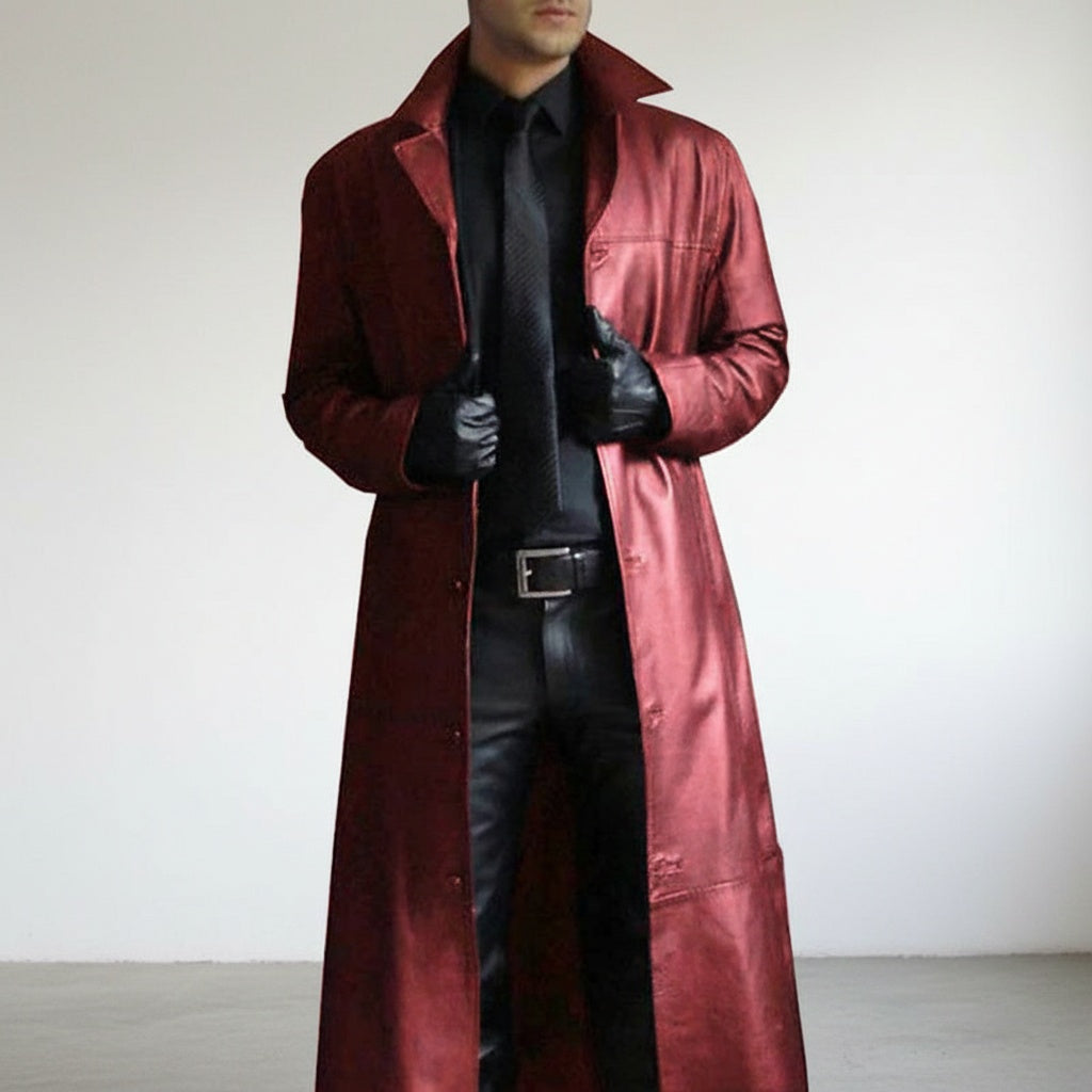 Shane | Men's Long Leather Jacket Lapel Collar