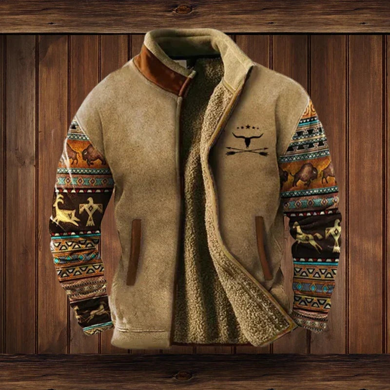 Men's Aztec Print Sherpa Jacket Winter Fleece
