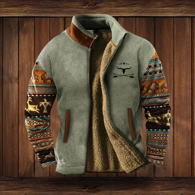 Men's Aztec Print Sherpa Jacket Winter Fleece