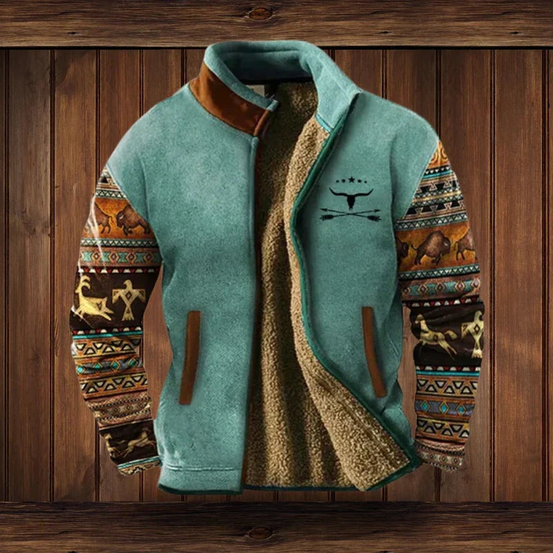 Men's Aztec Print Sherpa Jacket Winter Fleece