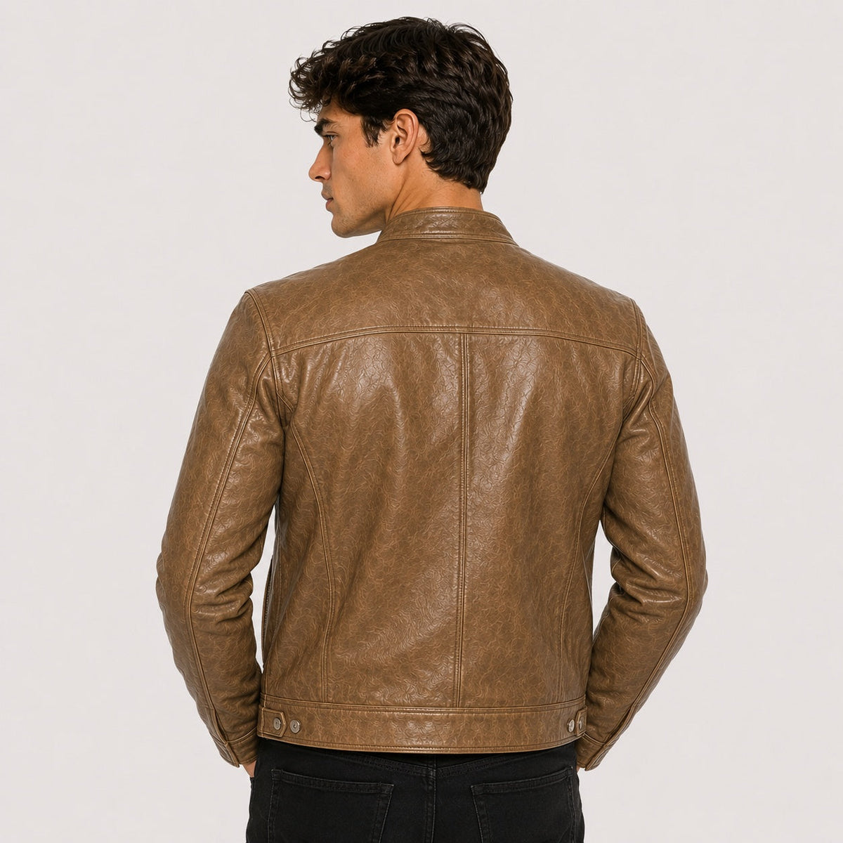 Men's Faux Leather Jacket Stand Collar Zip Up