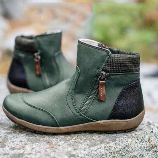 Sarah | Women's Leather Ankle Boots Flat Side Zipper