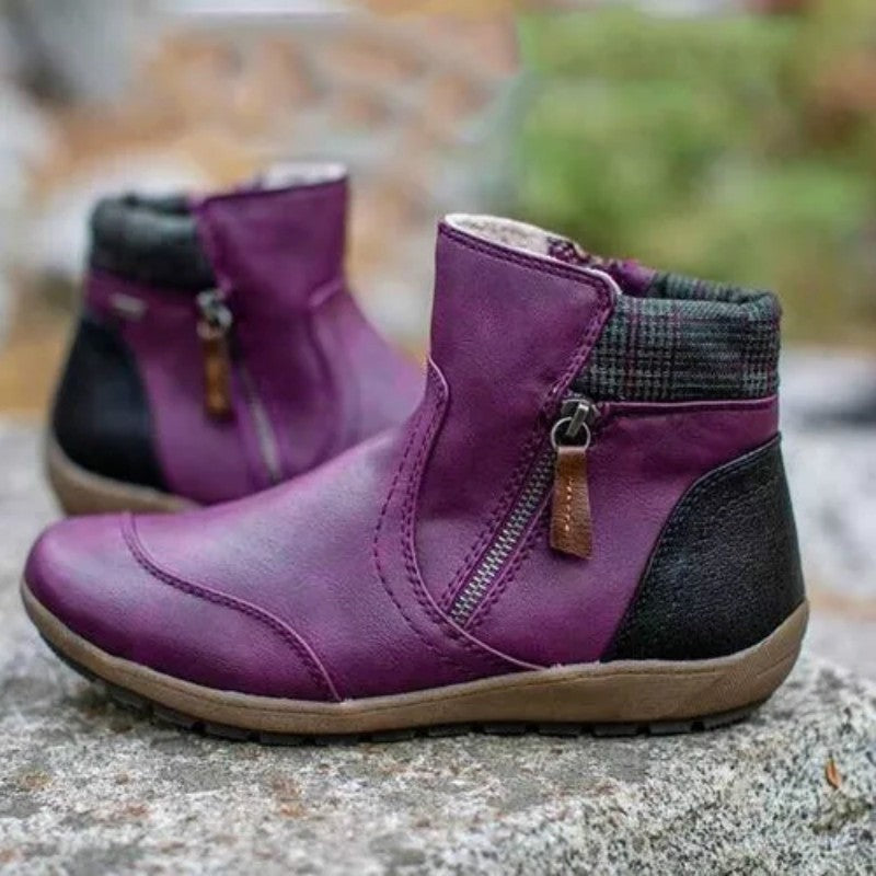 Sarah | Women's Leather Ankle Boots Flat Side Zipper