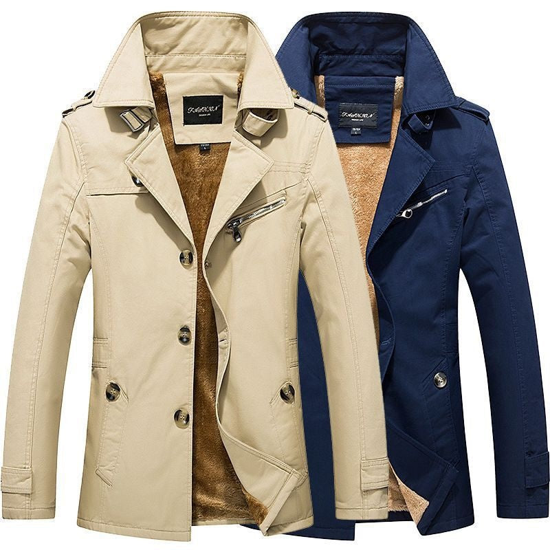 Men's Short Winter Trench Coat Sherpa Lined