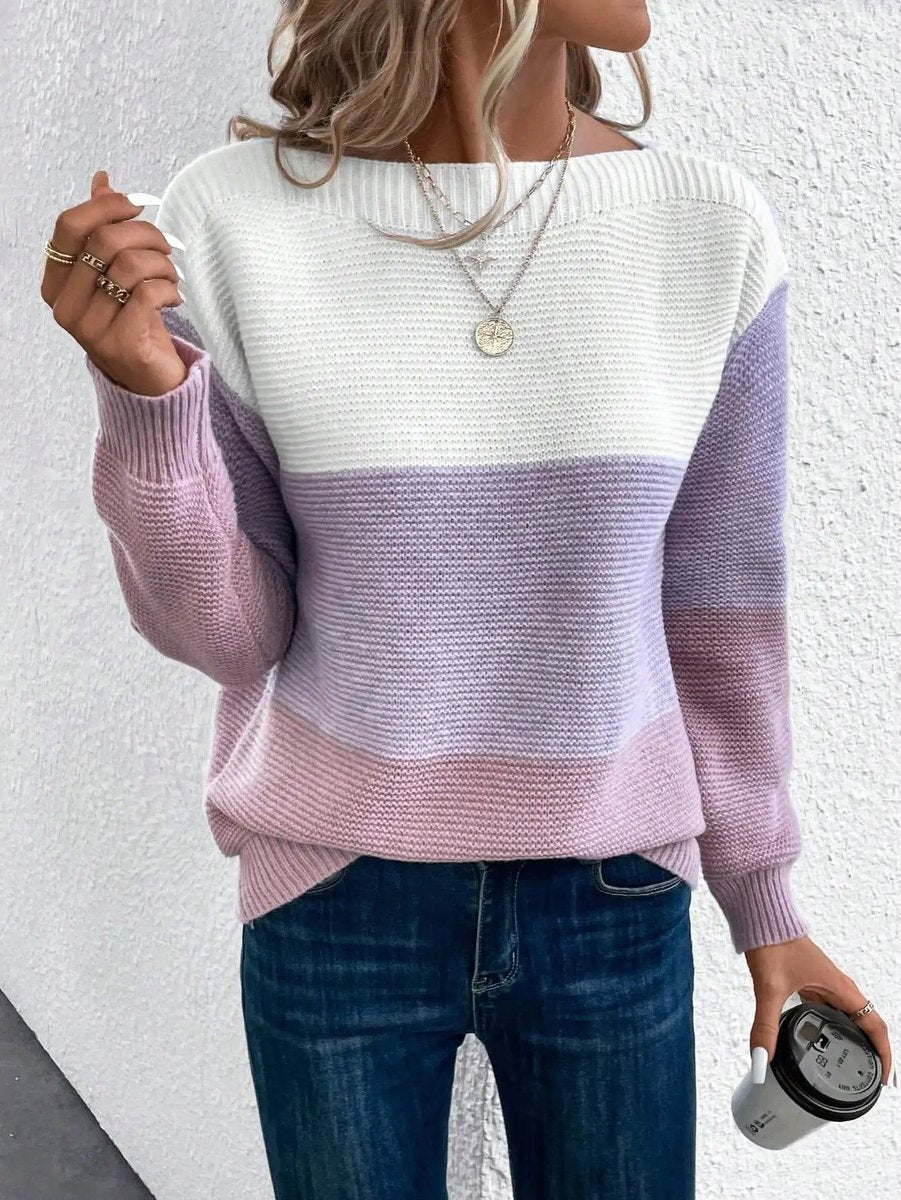 Nora | Women's Striped Sweater Crew Neck Long Sleeve