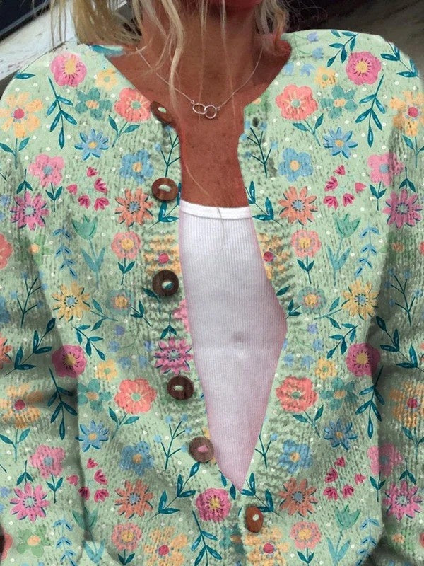 Mia | Women's Floral Cardigan Sweater Button Up Knit Jacket