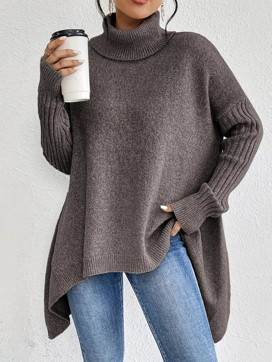 Emily | Women's Oversized Knit Sweater Asymmetric Turtleneck