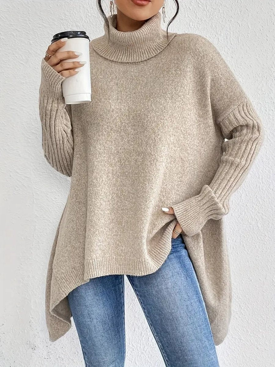 Emily | Women's Oversized Knit Sweater Asymmetric Turtleneck