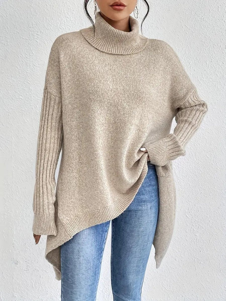 Emily | Women's Oversized Knit Sweater Asymmetric Turtleneck