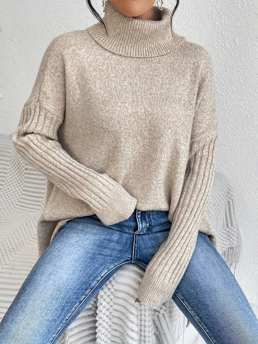 Emily | Women's Oversized Knit Sweater Asymmetric Turtleneck