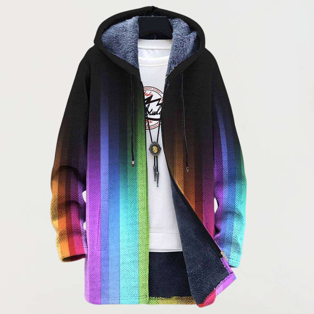 Men's Aztec Print Long Winter Coat Hooded Fleece Lined