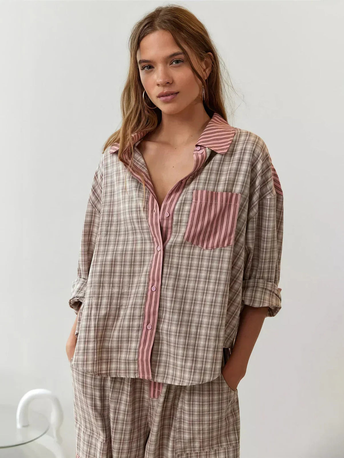 Elena | Women's Plaid Pajama Set Button Up Shirt and Pants