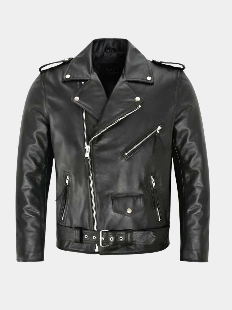 Men's Leather Jacket Biker Asymmetric Zipper Moto