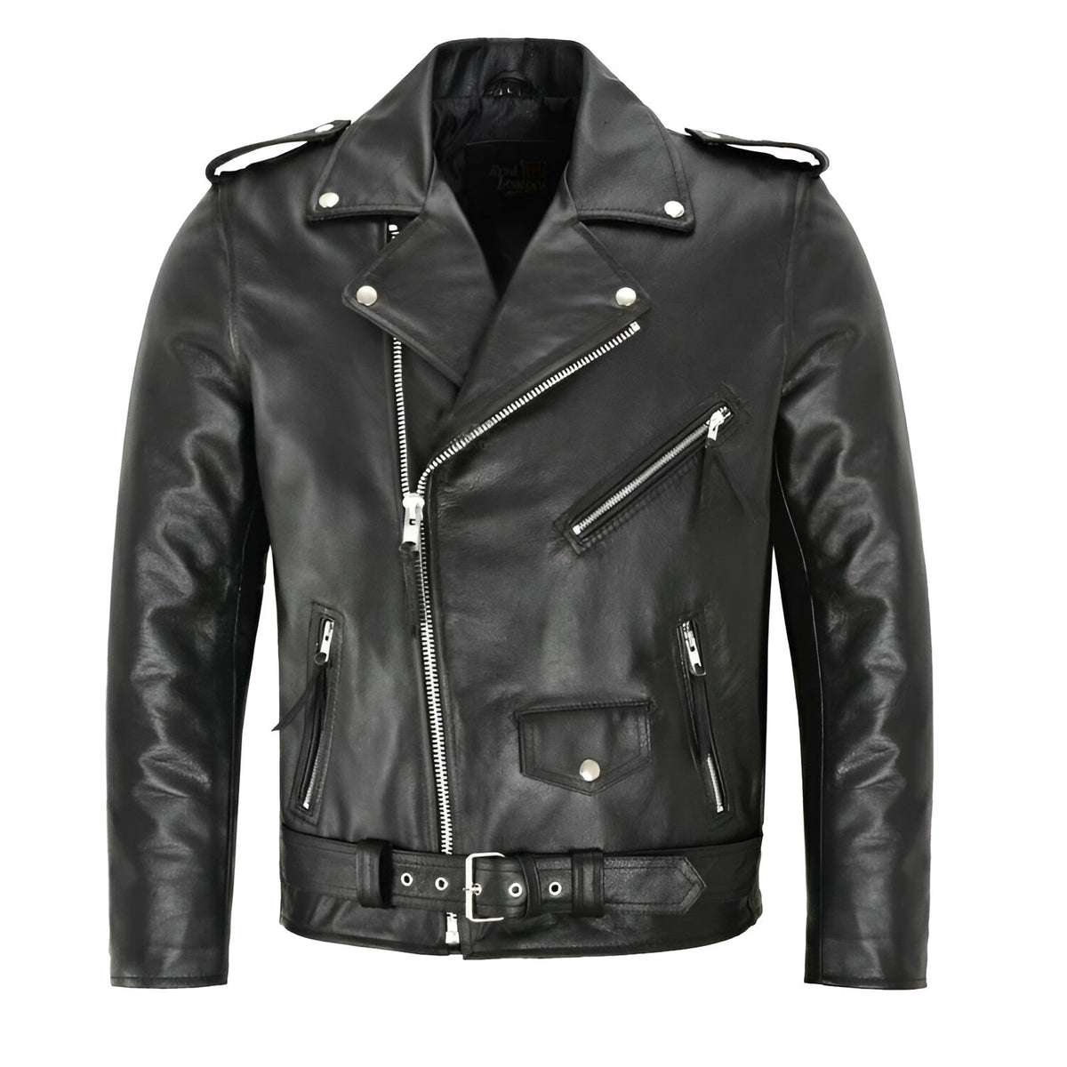 Men's Leather Jacket Biker Asymmetric Zipper Moto