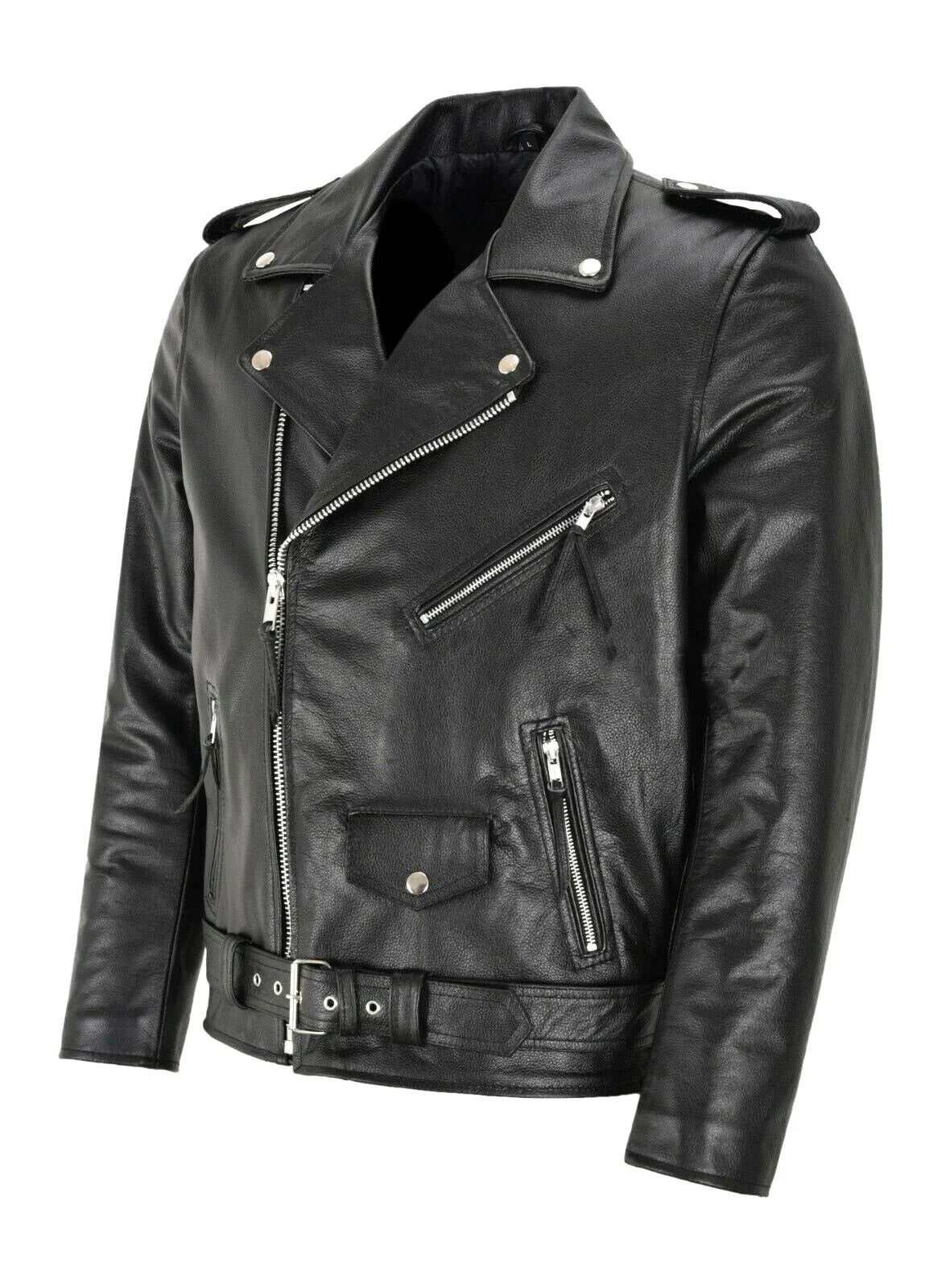 Men's Leather Jacket Biker Asymmetric Zipper Moto