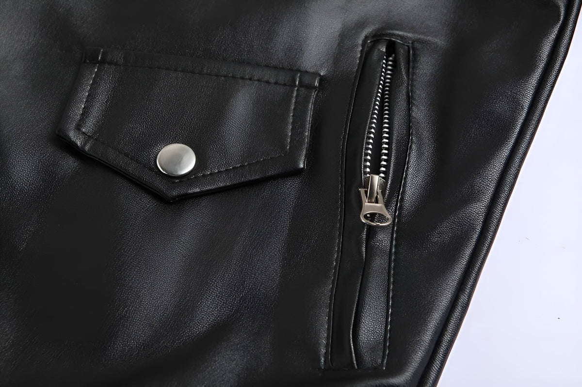 Men's Leather Jacket Biker Asymmetric Zipper Moto