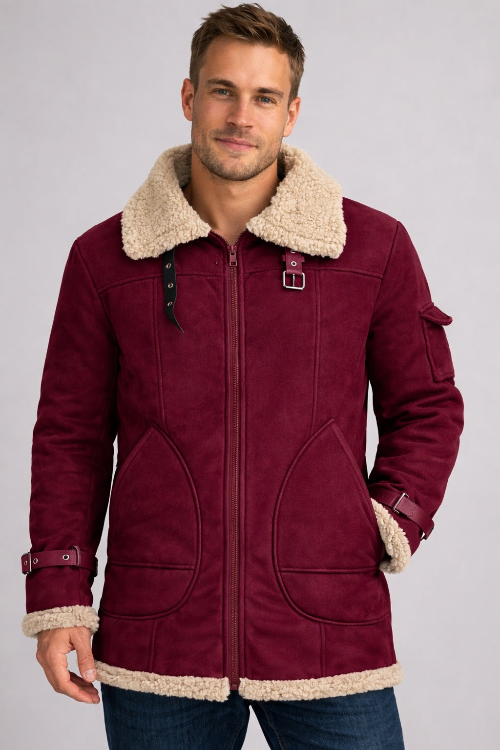 Men's Suede Winter Jacket Sherpa Lined