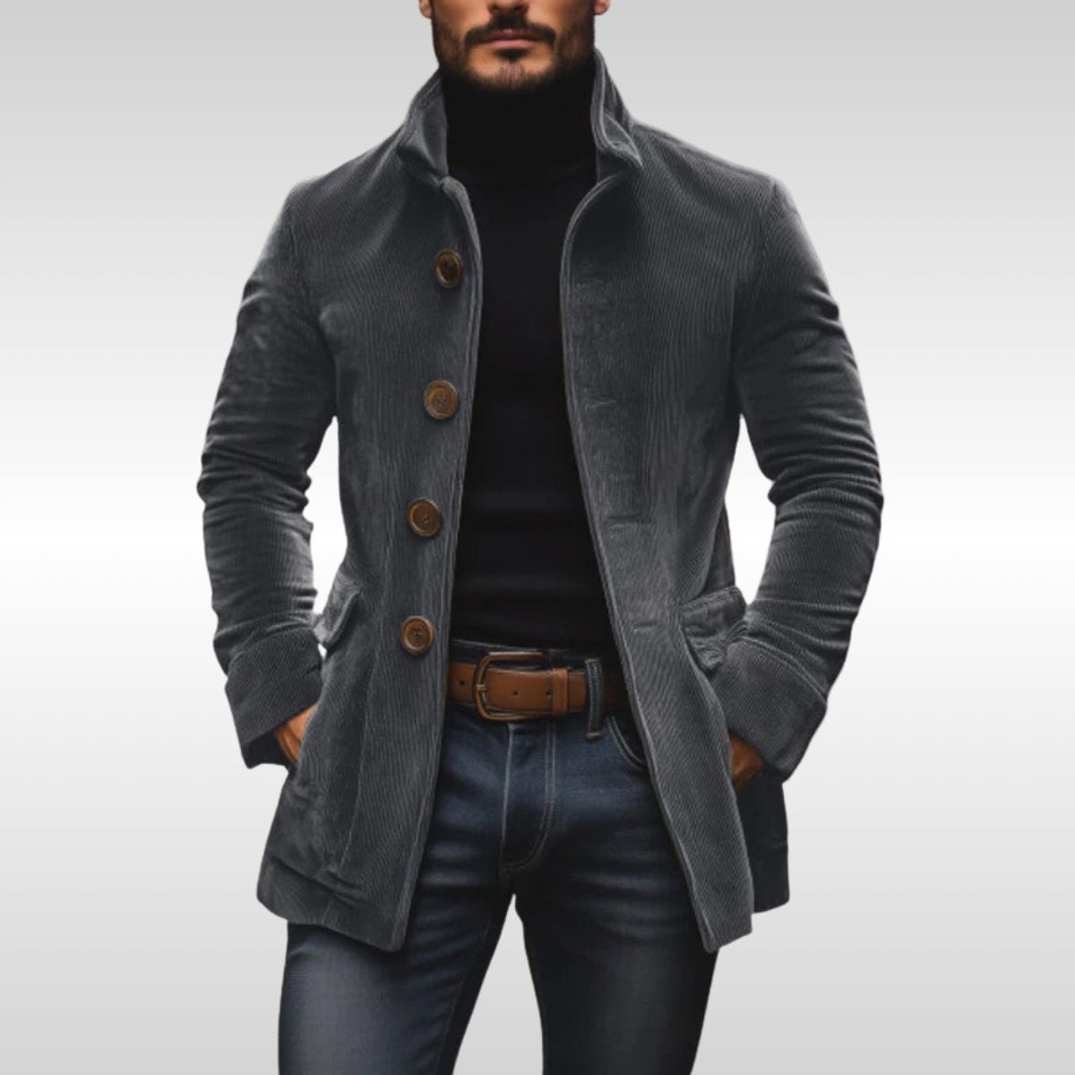Men's Fitted Winter Coat High Collar Buttons