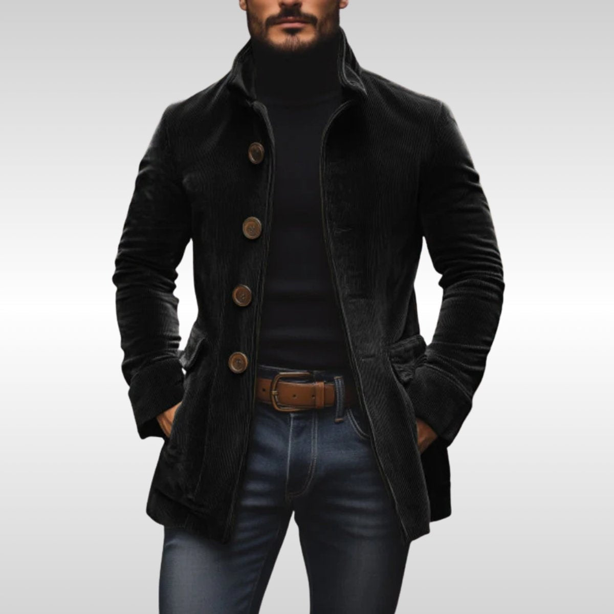Men's Fitted Winter Coat High Collar Buttons