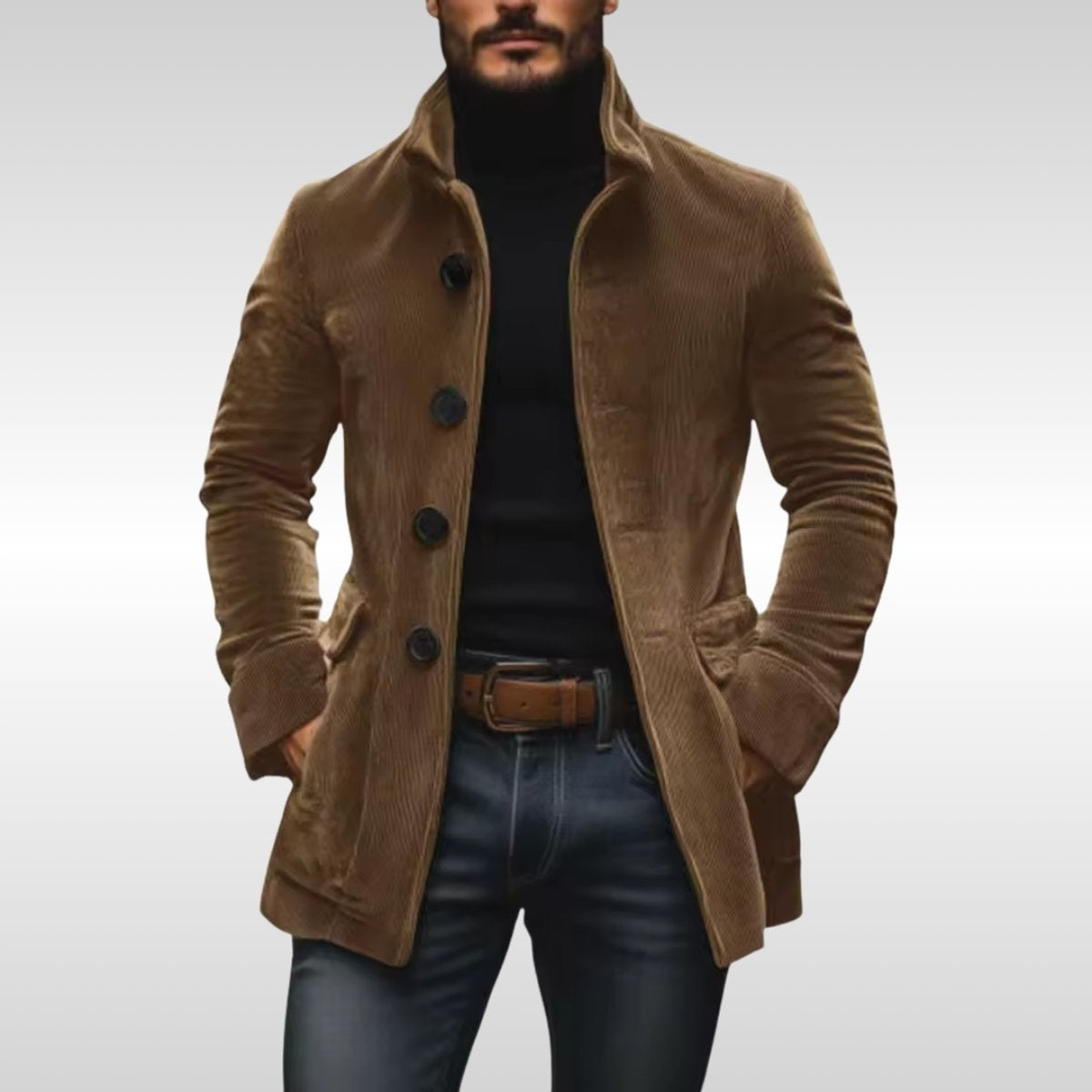 Men's Fitted Winter Coat High Collar Buttons