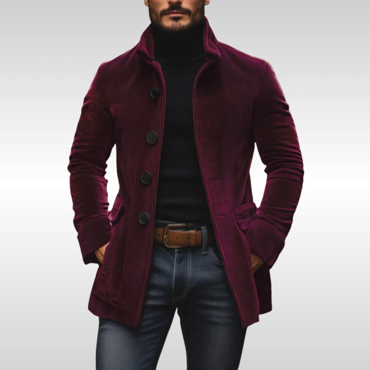 Men's Fitted Winter Coat High Collar Buttons