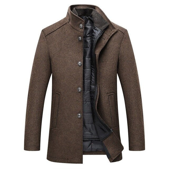 Men's Wool Blend Winter Coat Quilted Lining Stand Collar