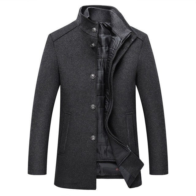 Men's Wool Blend Winter Coat Quilted Lining Stand Collar