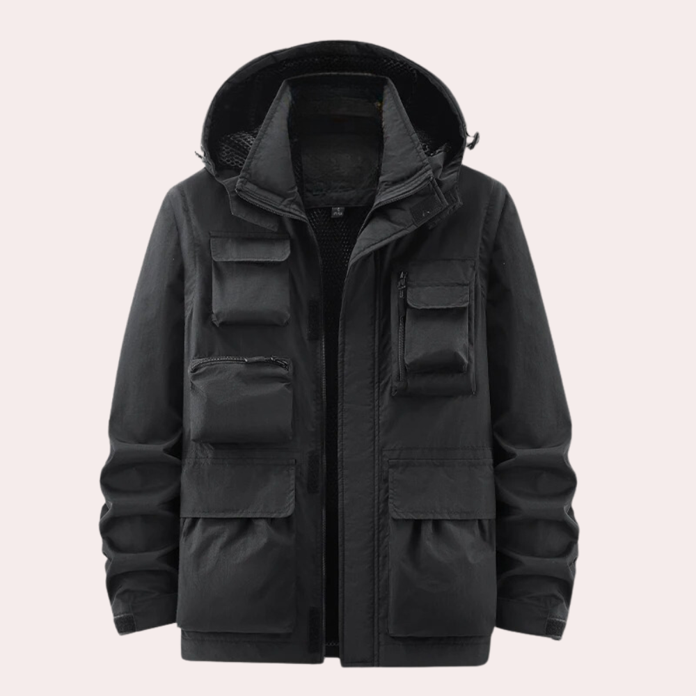 Men's Water Resistant Parka Jacket Hooded Multi Pocket