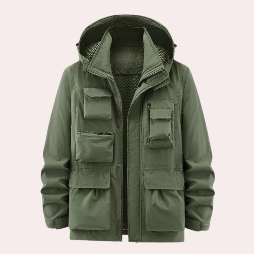Men's Water Resistant Parka Jacket Hooded Multi Pocket