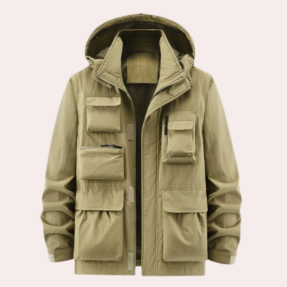Men's Water Resistant Parka Jacket Hooded Multi Pocket