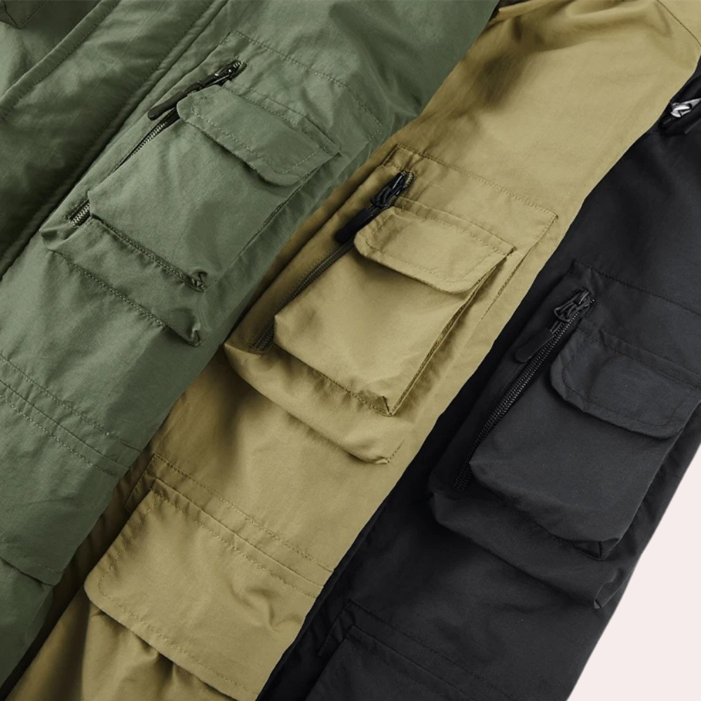 Men's Water Resistant Parka Jacket Hooded Multi Pocket
